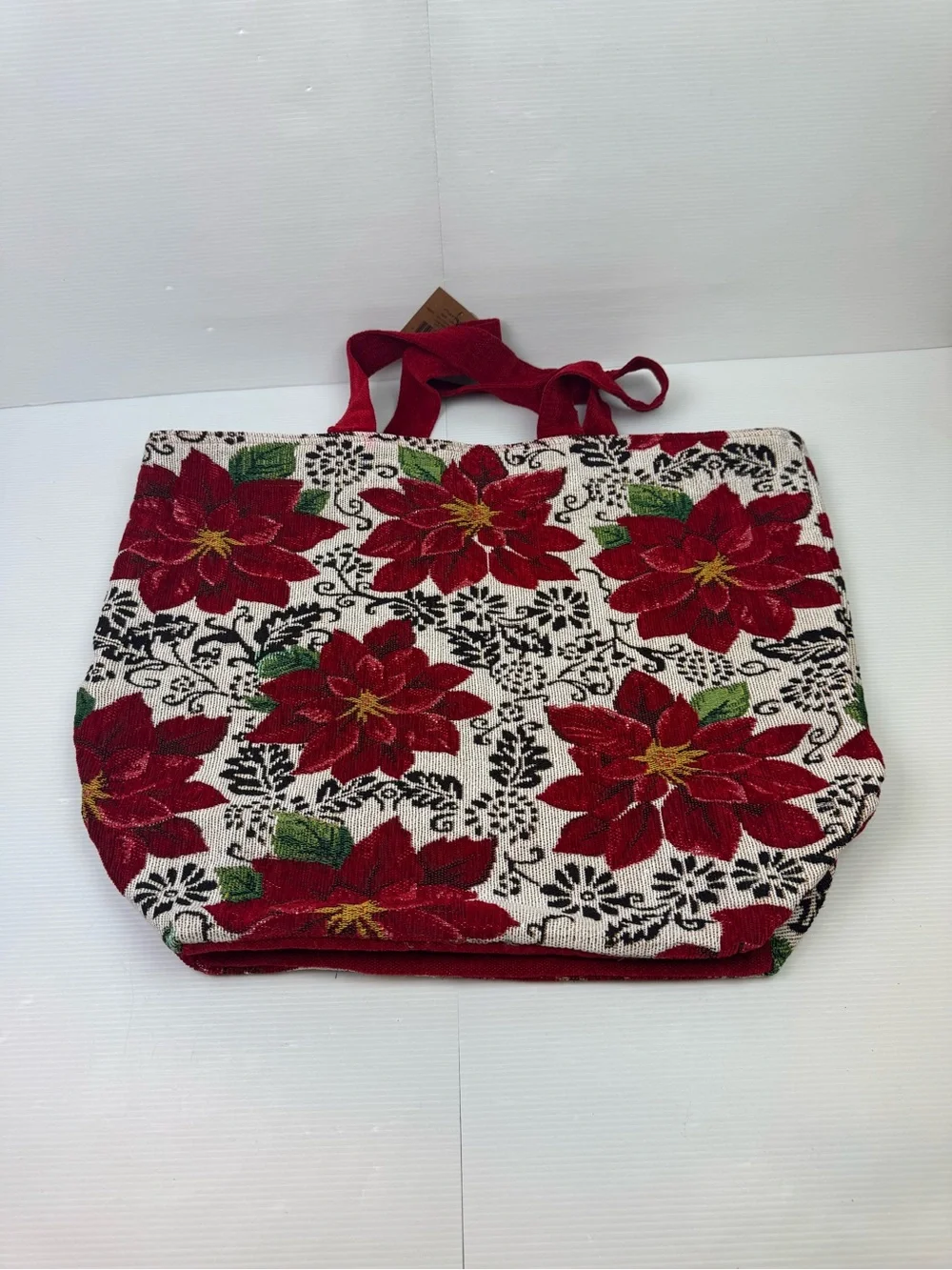 NWT Merry Christmas Tote Bag Poinsettia Floral Themed Style #TRSNO-TB 23x18x9”